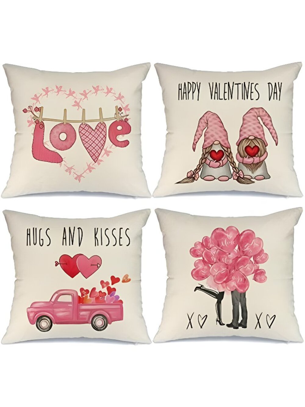 Valentines Day Pillow Covers 18x18" Set of 4 Valentines Day Decor Buffalo Plaid